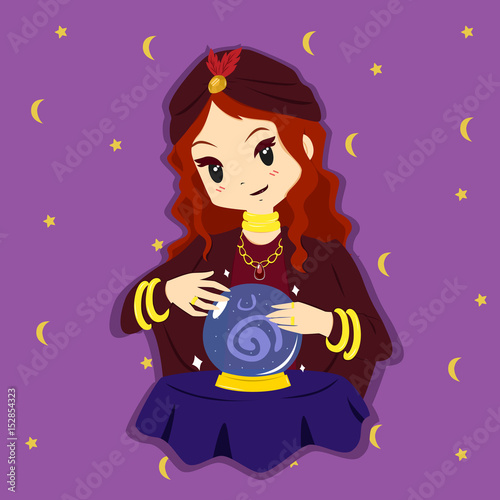 a fortune teller with her hand around a crystal ball