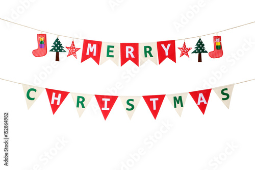 Merry Christmas bunting flag isolated on white background