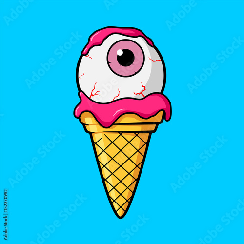 Ice cream cone with pink eye ball and strawberry juice cream