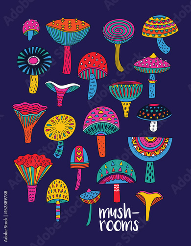Mushrooms set in hallucinogenic colors
