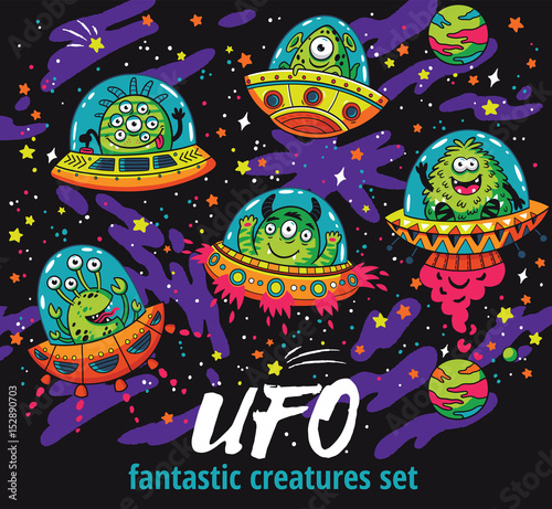 Fantastic creatures set in the galaxy. Funny monsters background