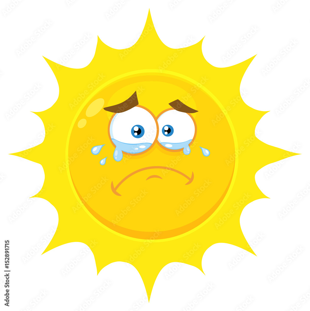 Crying Yellow Sun Cartoon Emoji Face Character With Tears. Illustration Isolated On White Background