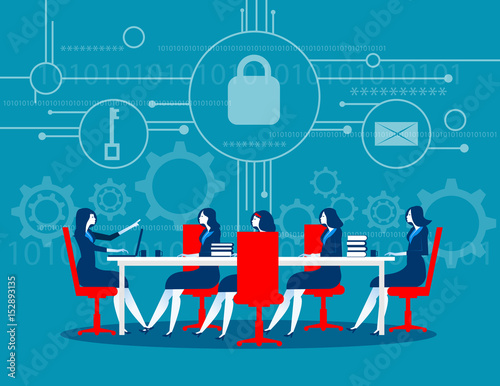Cyber security. Business meeting security. Concept business technology vector illustration.