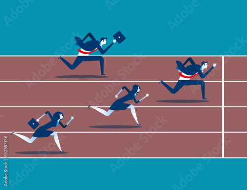 Business race. Business teams running along the track. Concept business vector illustration.