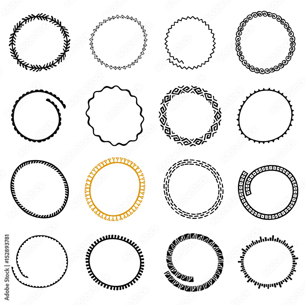 Set of Hand Drawn Circle Frames in Ethnic Style