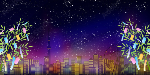 七夕　竹　夜空　背景