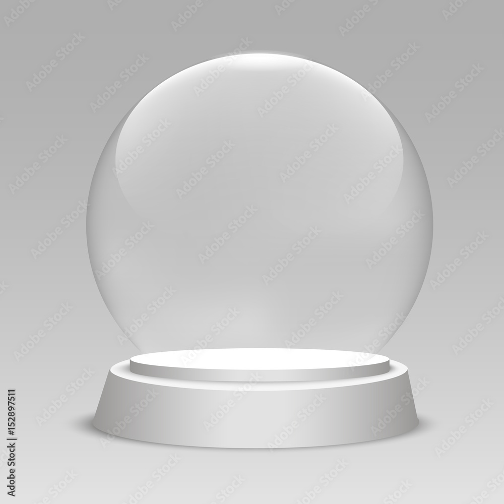 Empty Christmas snow globe on transparent background. Glass sphere