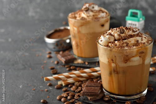 Cold frappe coffee with cream