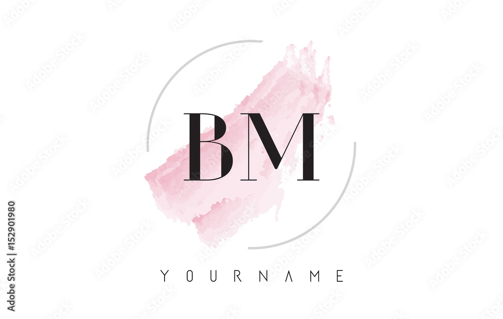 BM B M Watercolor Letter Logo Design with Circular Brush Pattern.