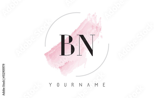 BN B N Watercolor Letter Logo Design with Circular Brush Pattern. photo