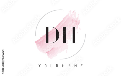 DH D H Watercolor Letter Logo Design with Circular Brush Pattern.