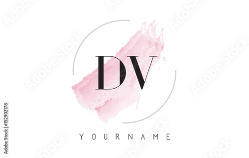 DV D V Watercolor Letter Logo Design with Circular Brush Pattern.