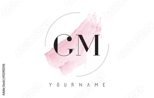 GM G M Watercolor Letter Logo Design with Circular Brush Pattern.