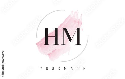 HM H M Watercolor Letter Logo Design with Circular Brush Pattern.