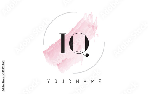 IQ I Q Watercolor Letter Logo Design with Circular Brush Pattern.