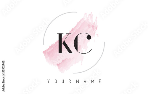 KC K C Watercolor Letter Logo Design with Circular Brush Pattern.