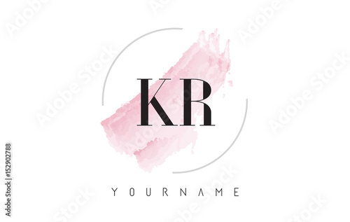 KR K R Watercolor Letter Logo Design with Circular Brush Pattern.