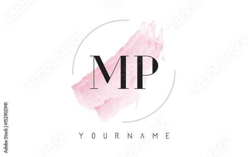 MP M P Watercolor Letter Logo Design with Circular Brush Pattern. photo