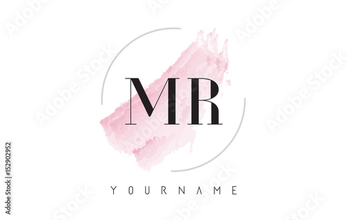 MR M R Watercolor Letter Logo Design with Circular Brush Pattern. photo