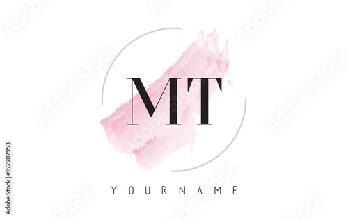 MT M T Watercolor Letter Logo Design with Circular Brush Pattern. photo
