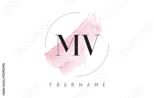 MV M V Watercolor Letter Logo Design with Circular Brush Pattern.