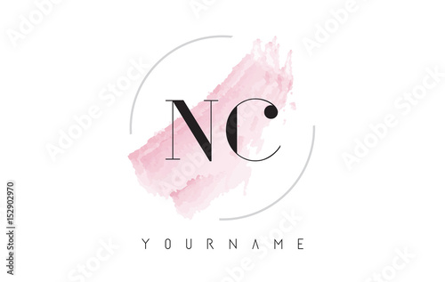 NC N C Watercolor Letter Logo Design with Circular Brush Pattern.