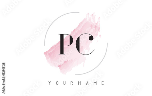 PC P C Watercolor Letter Logo Design with Circular Brush Pattern.