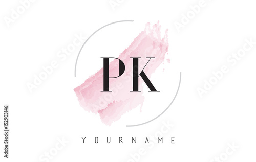 PK P K Watercolor Letter Logo Design with Circular Brush Pattern.