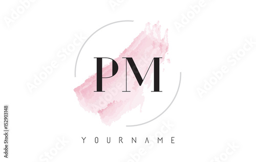 PM P L Watercolor Letter Logo Design with Circular Brush Pattern. photo