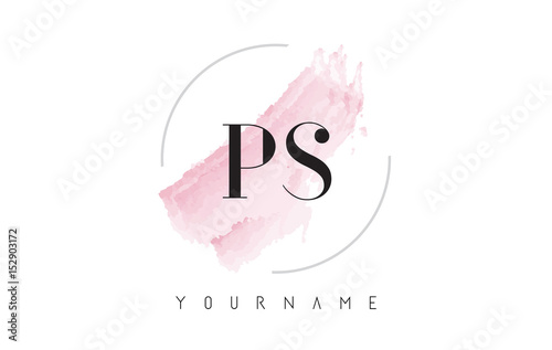 PS P S Watercolor Letter Logo Design with Circular Brush Pattern. photo