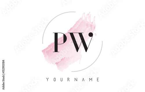 PW P W Watercolor Letter Logo Design with Circular Brush Pattern.
