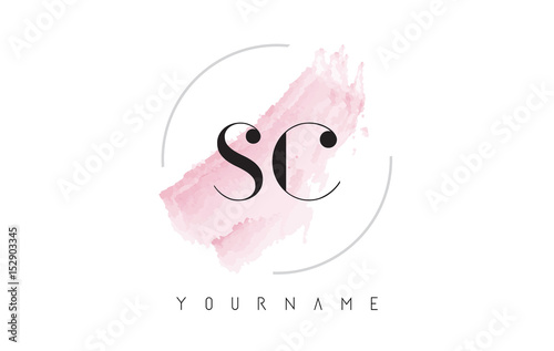 SC S C Watercolor Letter Logo Design with Circular Brush Pattern.
