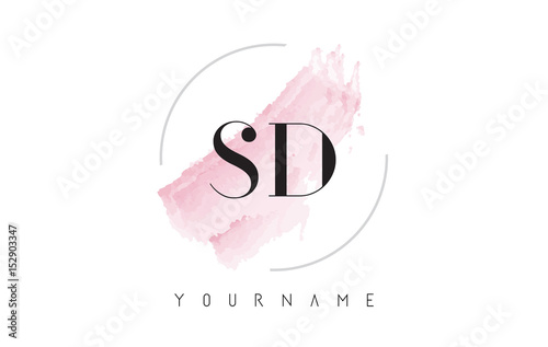 SD S D Watercolor Letter Logo Design with Circular Brush Pattern. photo