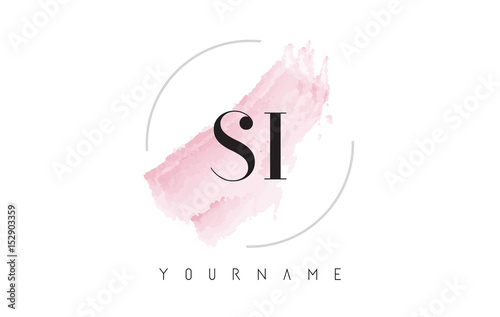 SI S I Watercolor Letter Logo Design with Circular Brush Pattern.