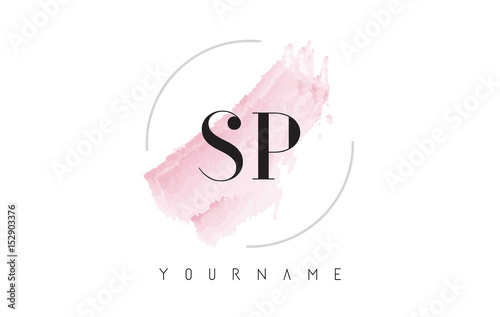SP S P Watercolor Letter Logo Design with Circular Brush Pattern. photo