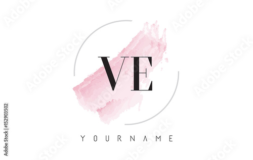 VE V E Watercolor Letter Logo Design with Circular Brush Pattern. photo