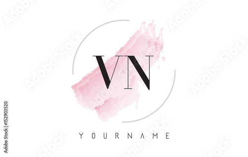 VN V N Watercolor Letter Logo Design with Circular Brush Pattern. photo