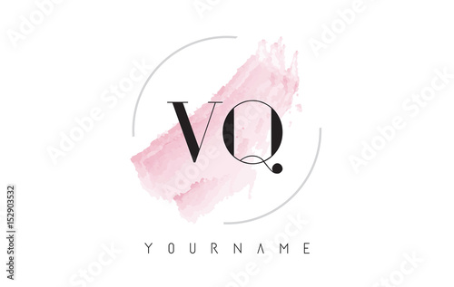 VQ V Q Watercolor Letter Logo Design with Circular Brush Pattern. photo