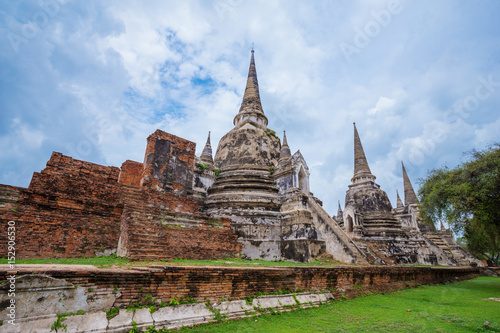 Ruins of buddha statues and pagoda of Wat Phra Si Sanphet in Ayutthaya historical park  Thailand