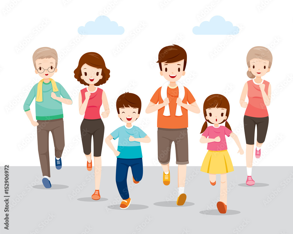 Happy Family Running Together For Good Health, Healthy, Activities, Physical Health, Sport, Daily Routine, Exercise, Lifestyle