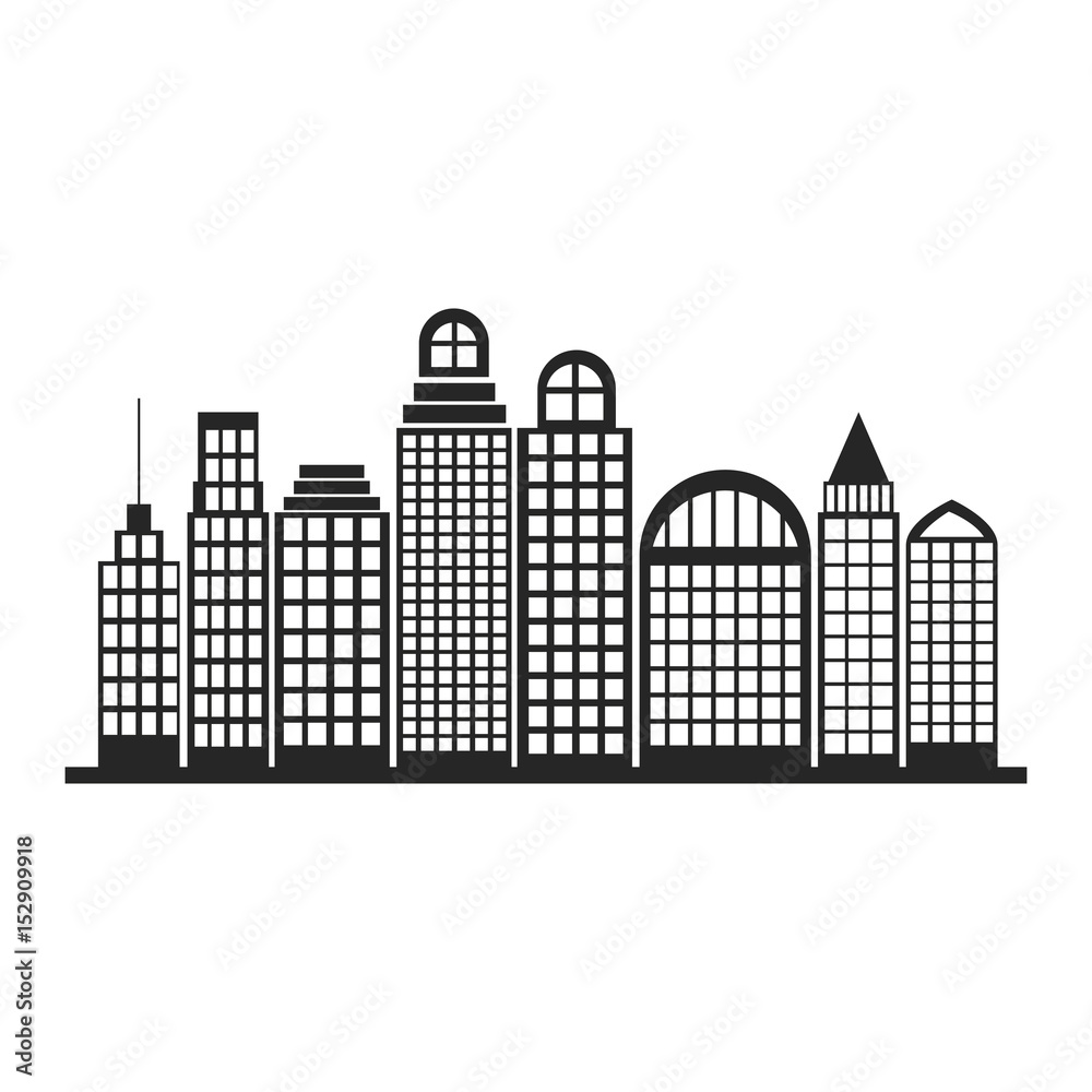 silhouette monochrome city landscape with buildings skyscraper vector illustration