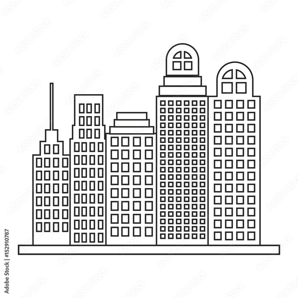 sketch contour closeup city landscape with buildings skyscraper vector illustration