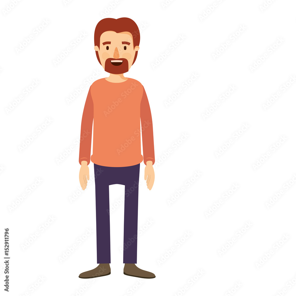 colorful image caricature full body male person with beard and moustache with clothing vector illustration