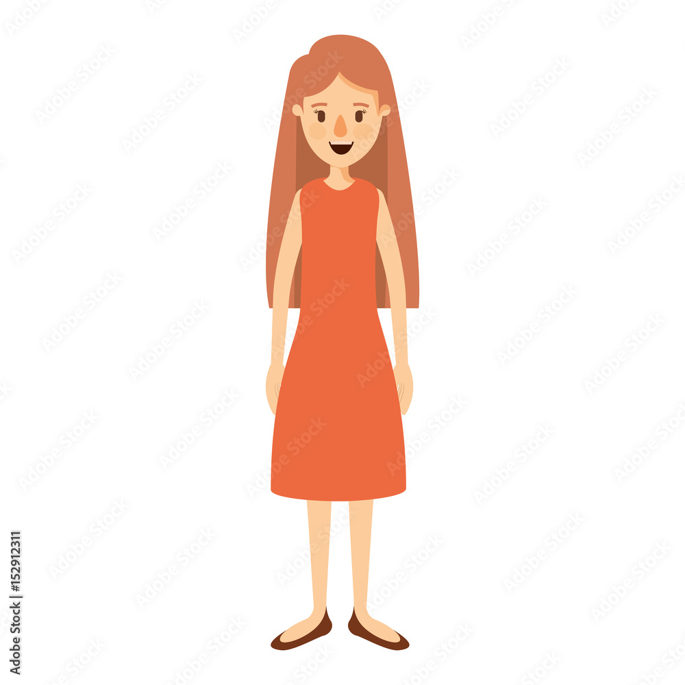 colorful image caricature full body woman with long hair and dressed vector illustration colorful image caricature full body woman with long hair and dressed vector illustration