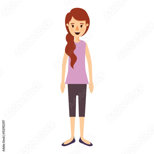 colorful image caricature full body woman with ponytail long hair vector illustration