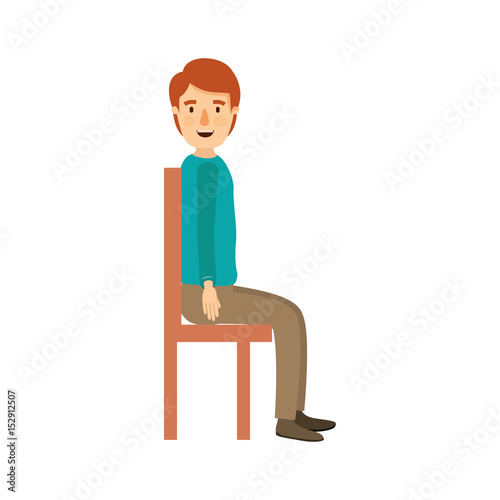 colorful image caricature full body guy sit in a chair looking to side vector illustration