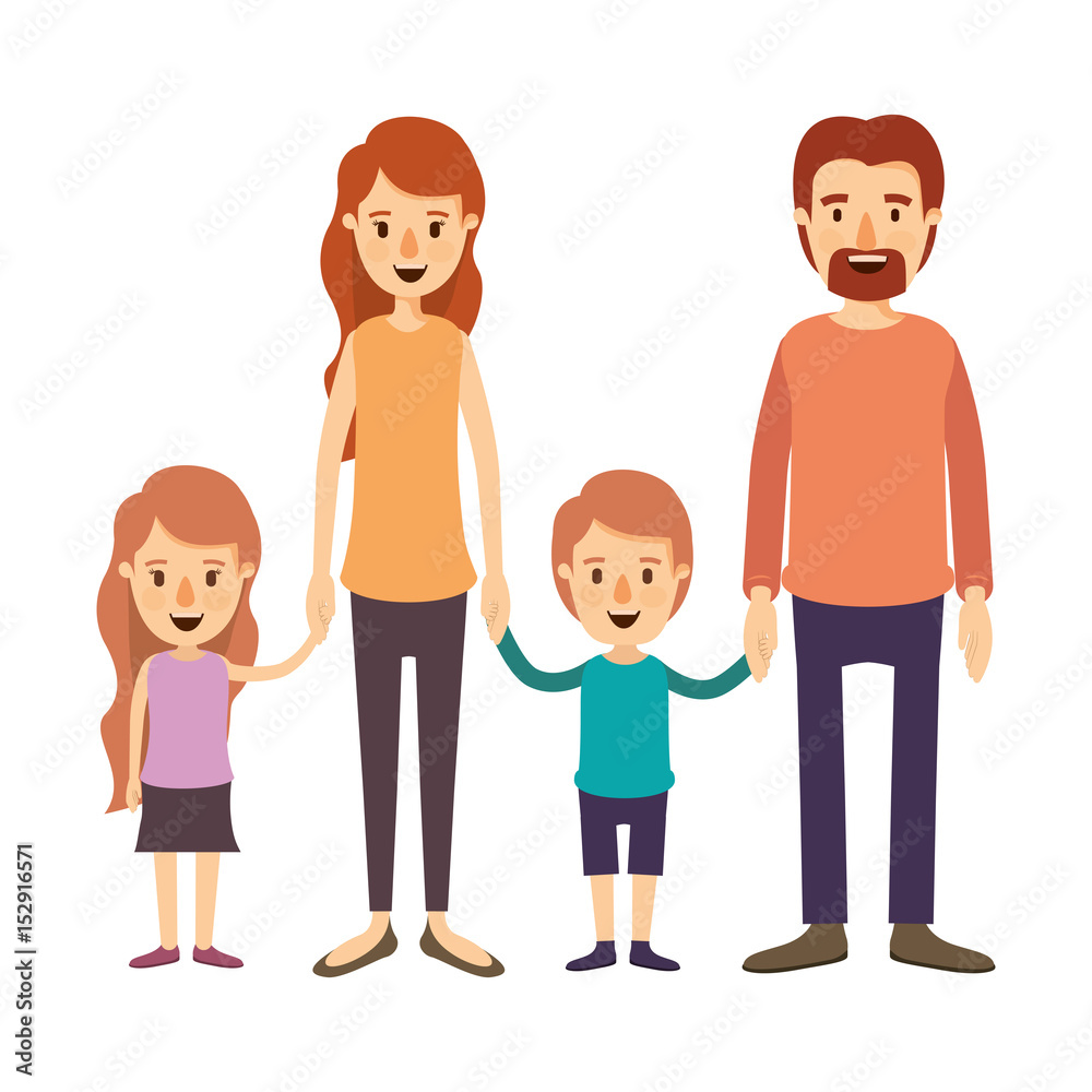 colorful image caricature family group with parents and children taken hands vector illustration colorful image caricature family group with parents and children taken hands vector illustration