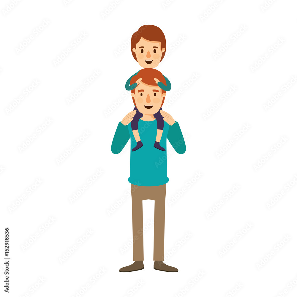colorful image caricature young father with boy on his back vector illustration