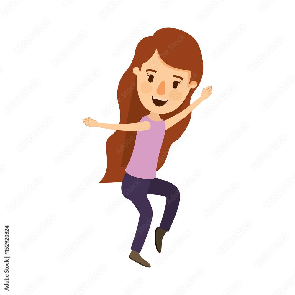 colorful image caricature full body woman with long wavy hair dancing vector illustration