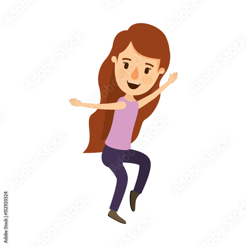 colorful image caricature full body woman with long wavy hair dancing vector illustration